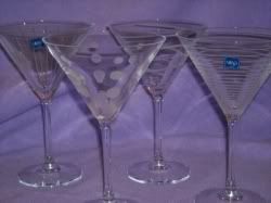 NIB Mikasa Crystal Hand Etched Crystal Martini Glasses