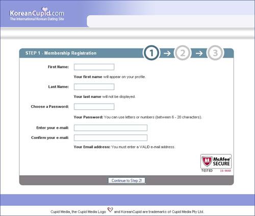 KoreanCupid Signup Step 1
