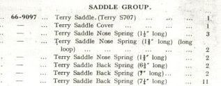 Saddle springs parts list