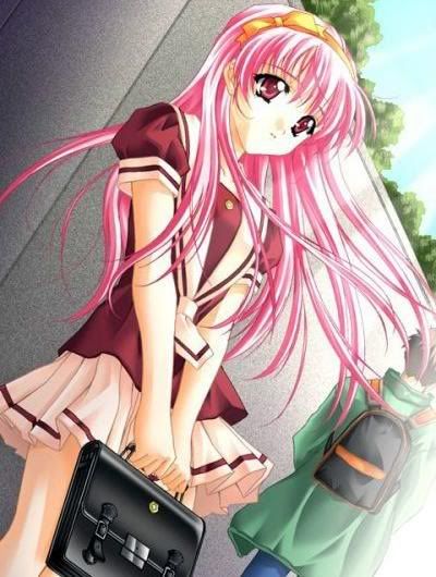 pink-hairedgirl.jpg pink haired anime school girl waiting image by cherrycheri-chan