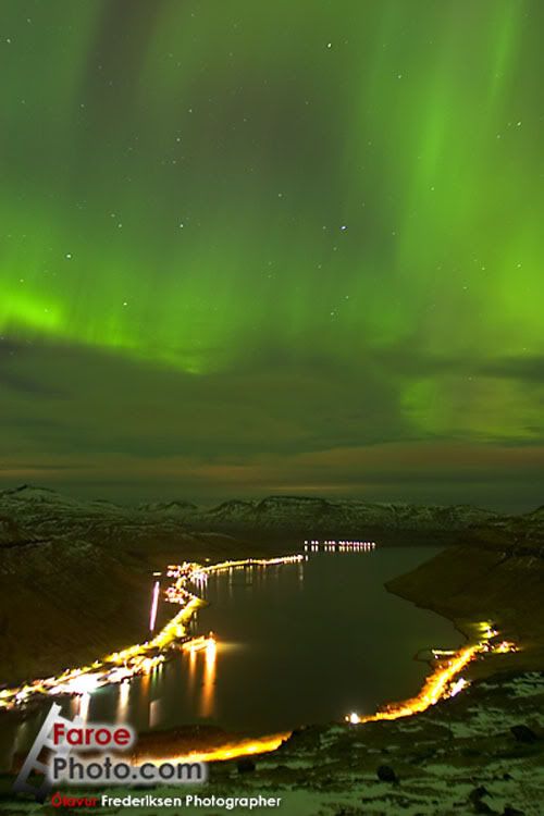 Faroe Islands, Aurora over Kollafjordur, a village on the Island of Streymoy’s east cost