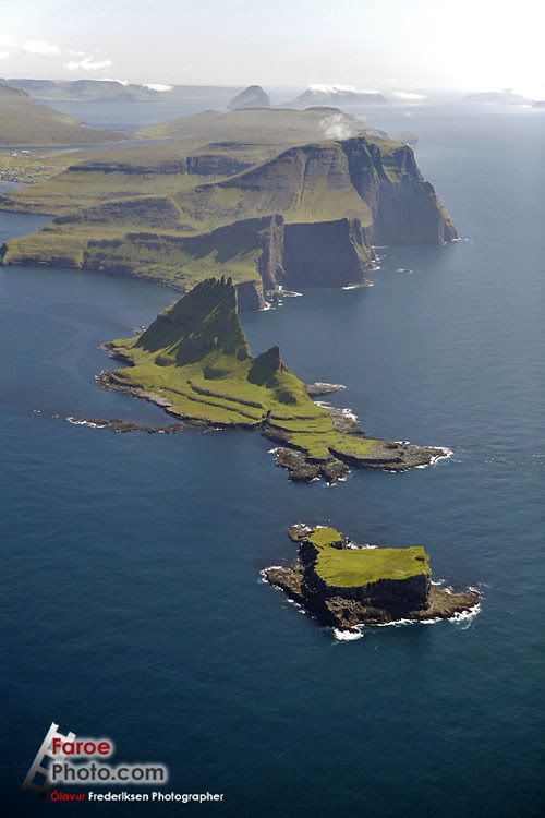 Aerial photo of the Faroe Islands, summer months.