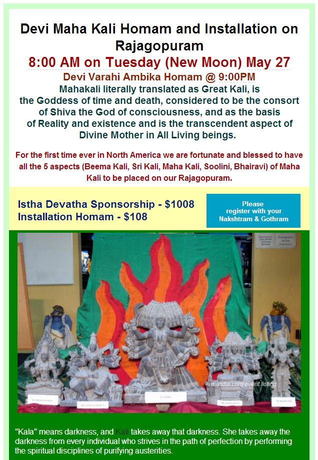 Devi Maha Kali Homam and Installation on Rajagopuram Parashakthi Temple