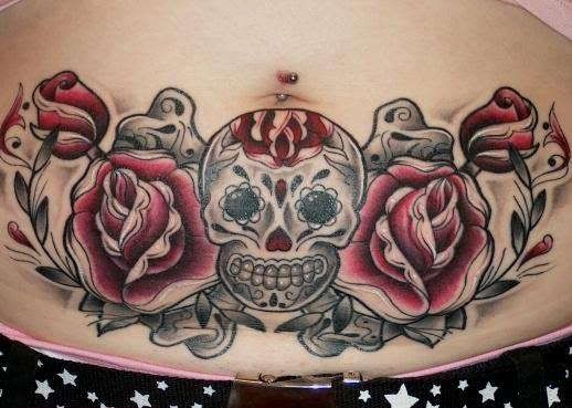 tattoos on stomach for women. Women Belly Tattoo: Women Red