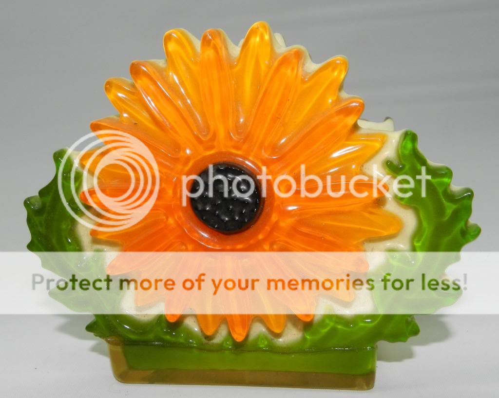 Plastic Napkin Holder Orange Flower with Green Leaves Retro