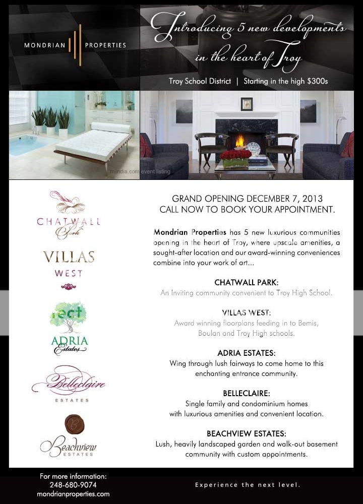 Mondrian Properties Open House 5 new luxury communities in Troy