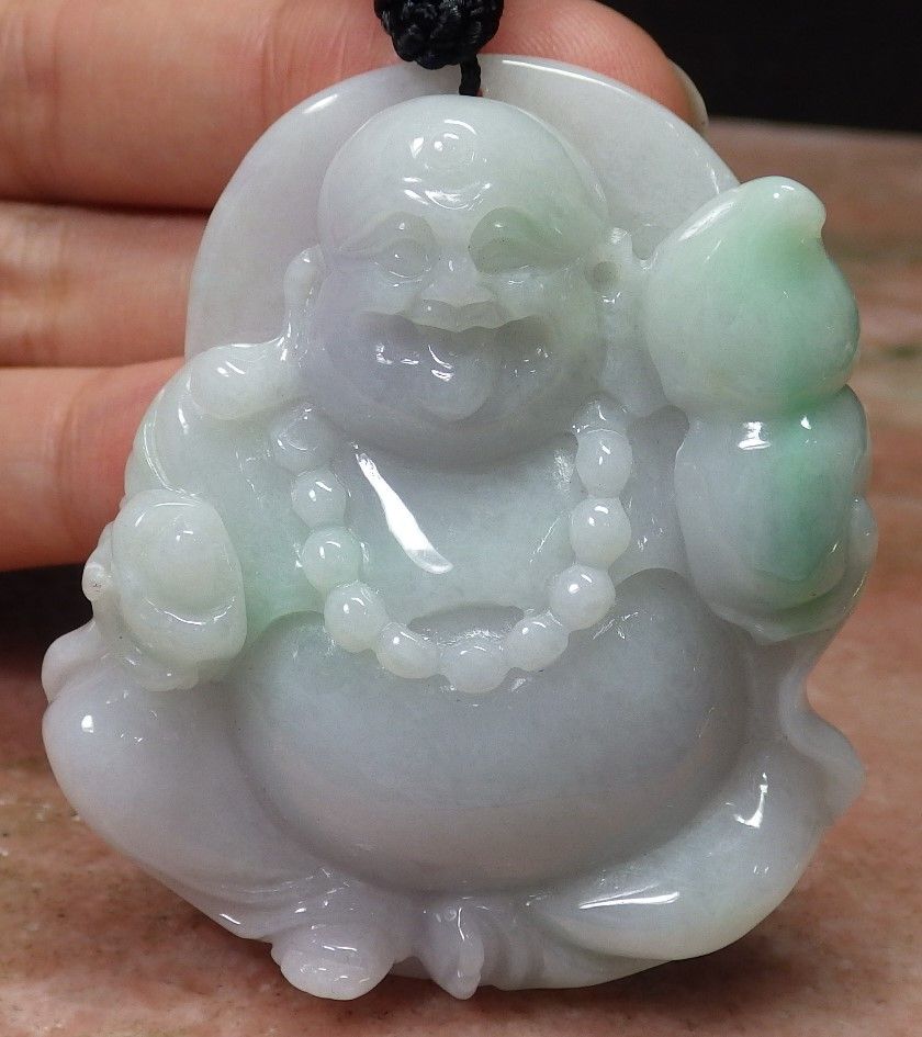 Certified Lavender 100% Natural A Jade jadeite pendant Happy Buddha God 开心 佛公 06 